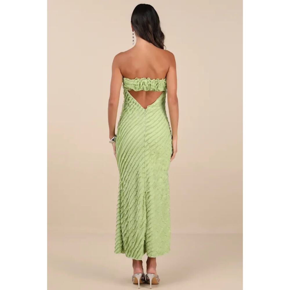 Lulus Faelyn Light Green Strapless Ruffled Midi Dress - Wedding Guest - Small - Picture 2 of 10